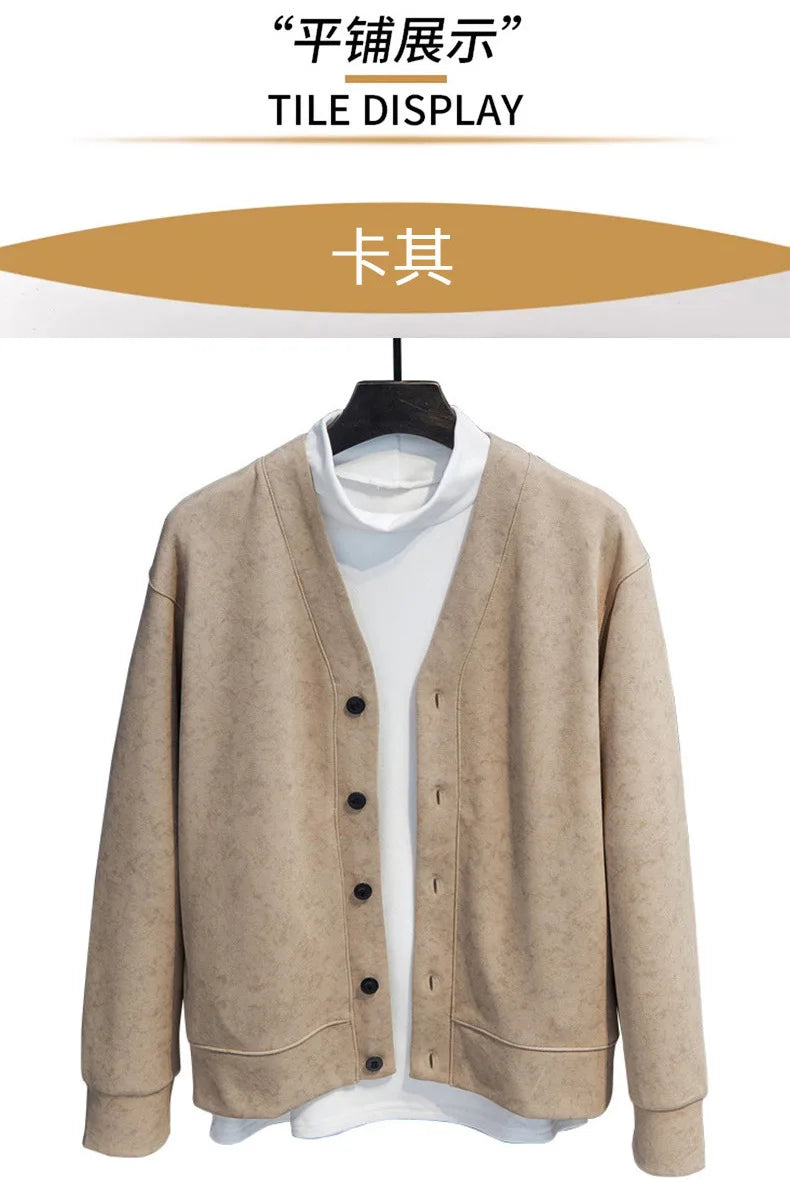 MAINKULCN Cardigan Koreanischer Stil V-Ausschnitt - Größe 8XL-10XL, Material Polyester Baumwolle, Knopfleiste