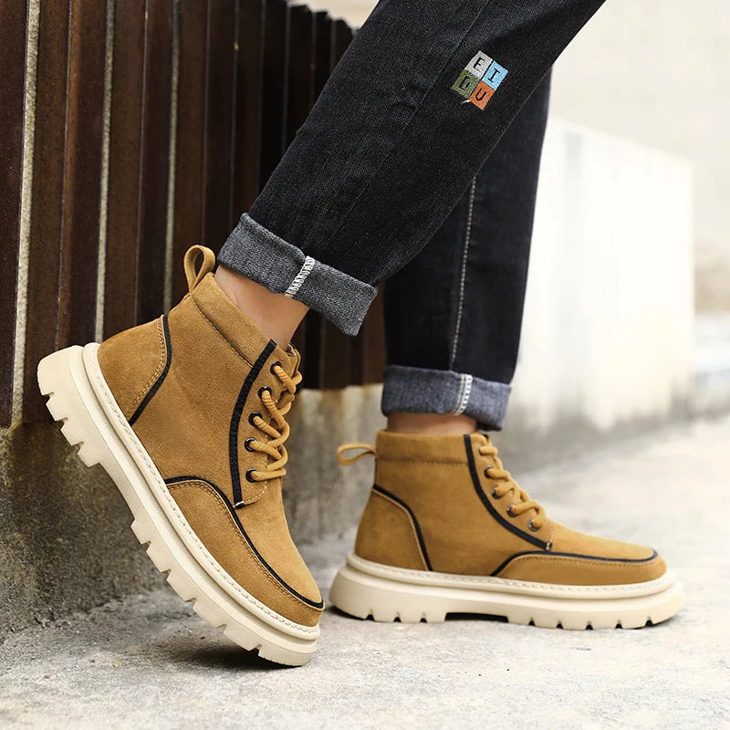 Ghete de exterior din piele Chobenjoe, croială confortabilă - Material: Piele, Închidere: Cu șireturi