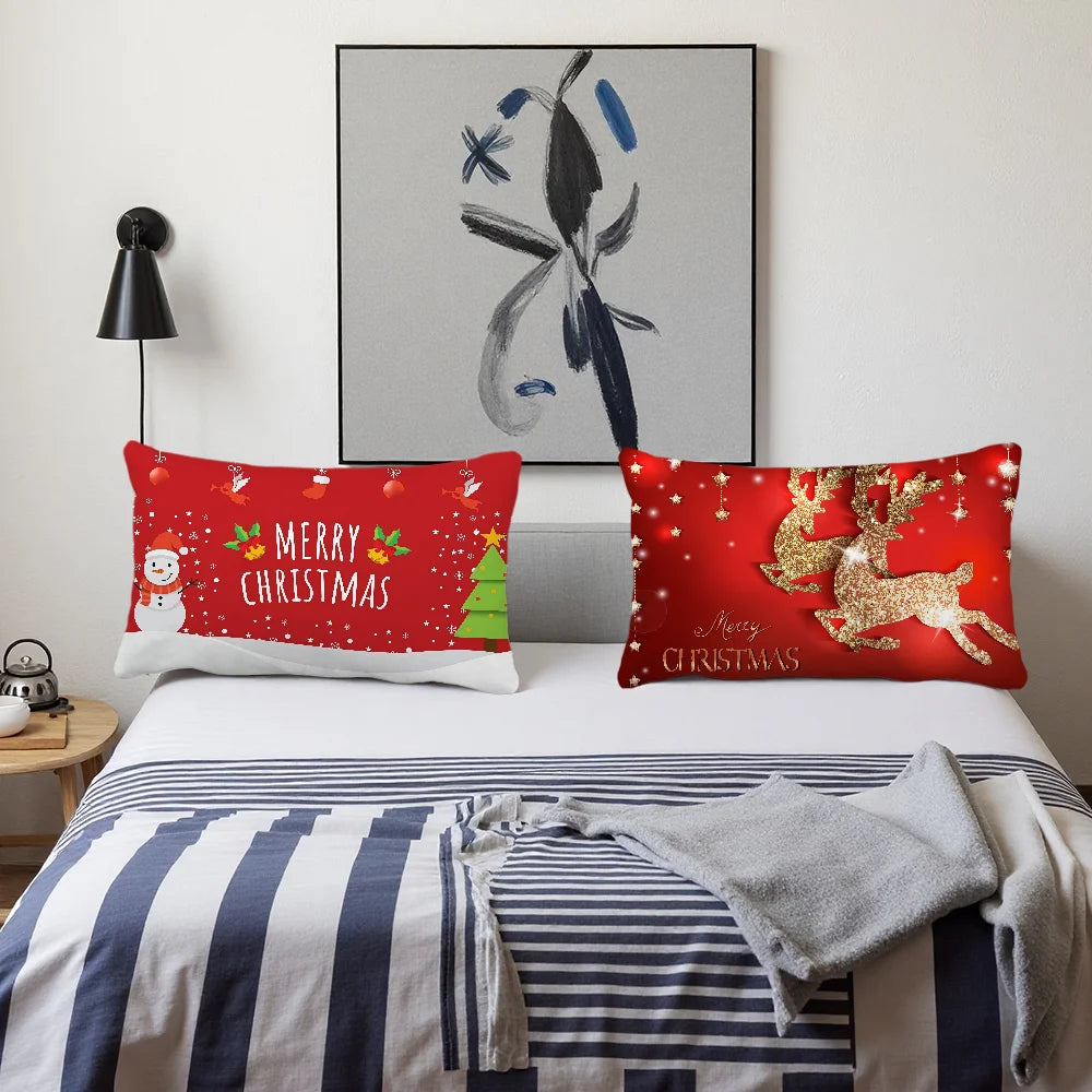 Happy Merry Christmas cushion cover Rectangle Pillow Case Printing Bedside Sofa Room Home Decoration Pillowcase