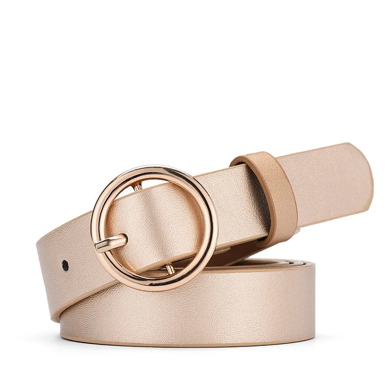 High-end Round Women Belt Fashion Waist Belt Leather Metal Buckle Ladies Leisure Dress Jeans Decoration Waistband Luxury