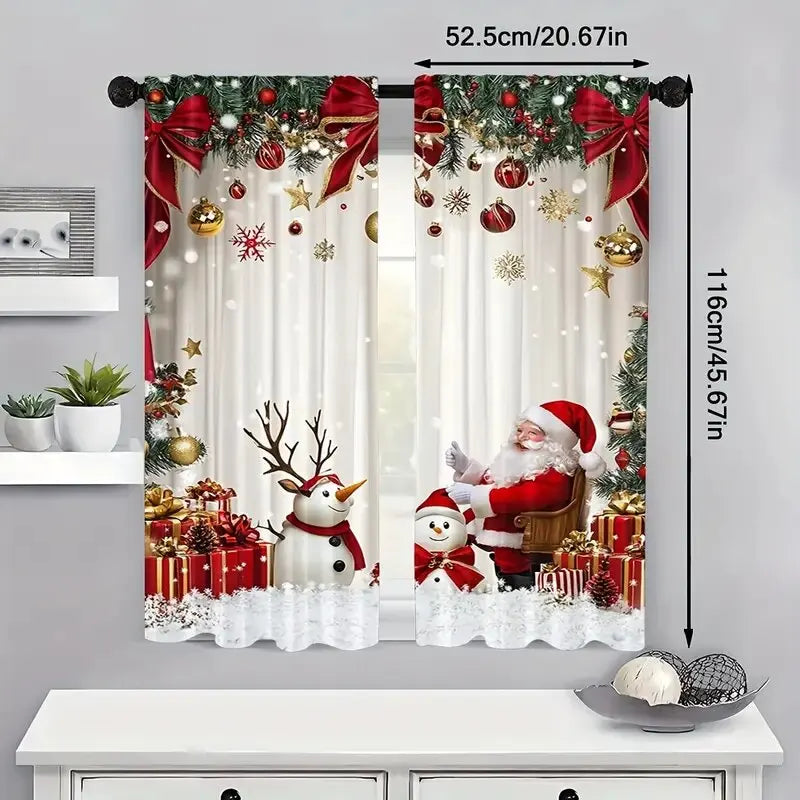 2pcs - Christmas Santa Claus Christmas print curtains, pole bag curtains, home decoration, room decoration
