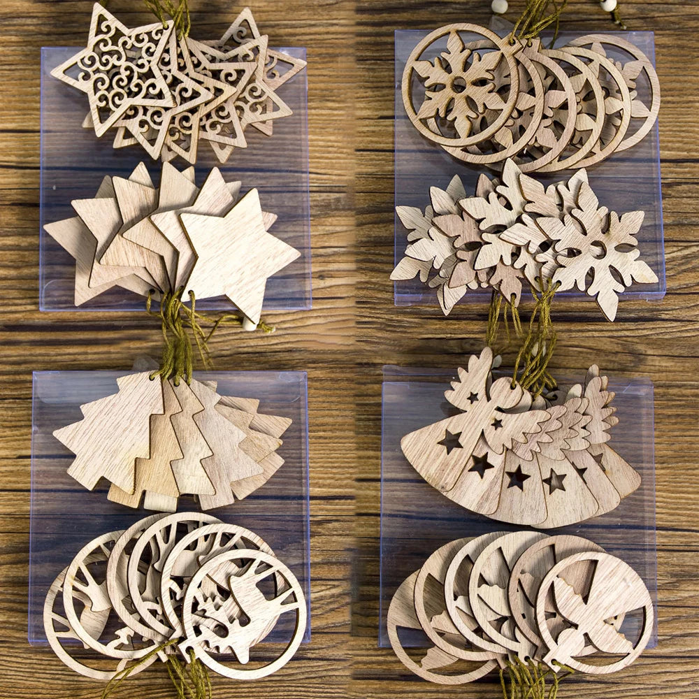 TissyChoice KH-035 Weihnachtsanhänger - 12 Stück Naturholz Ohne-Box