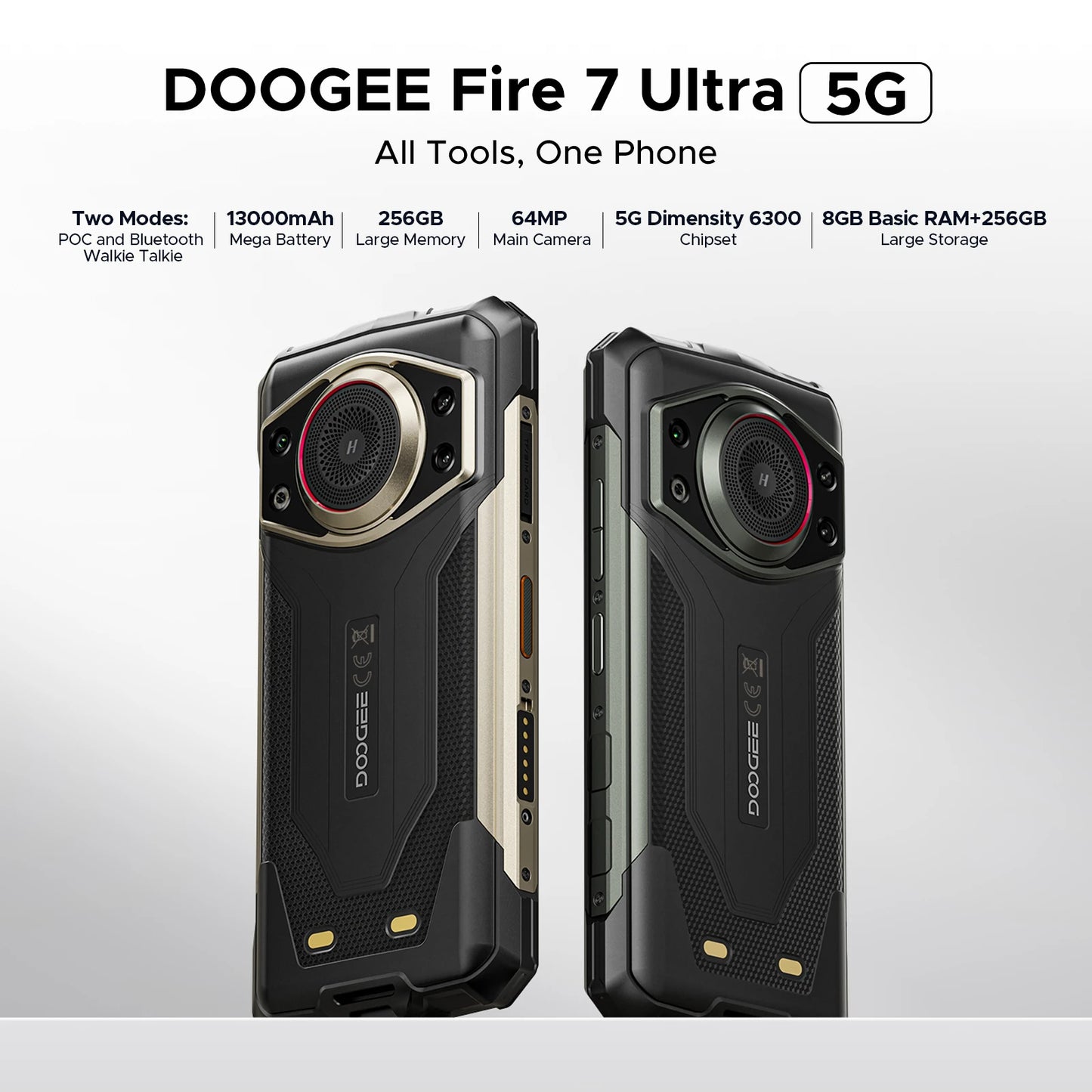 DOOGEE Fire 7 Ultra 5G Robustes Smartphone - 13000 mAh, 33 W, 6,6 Zoll