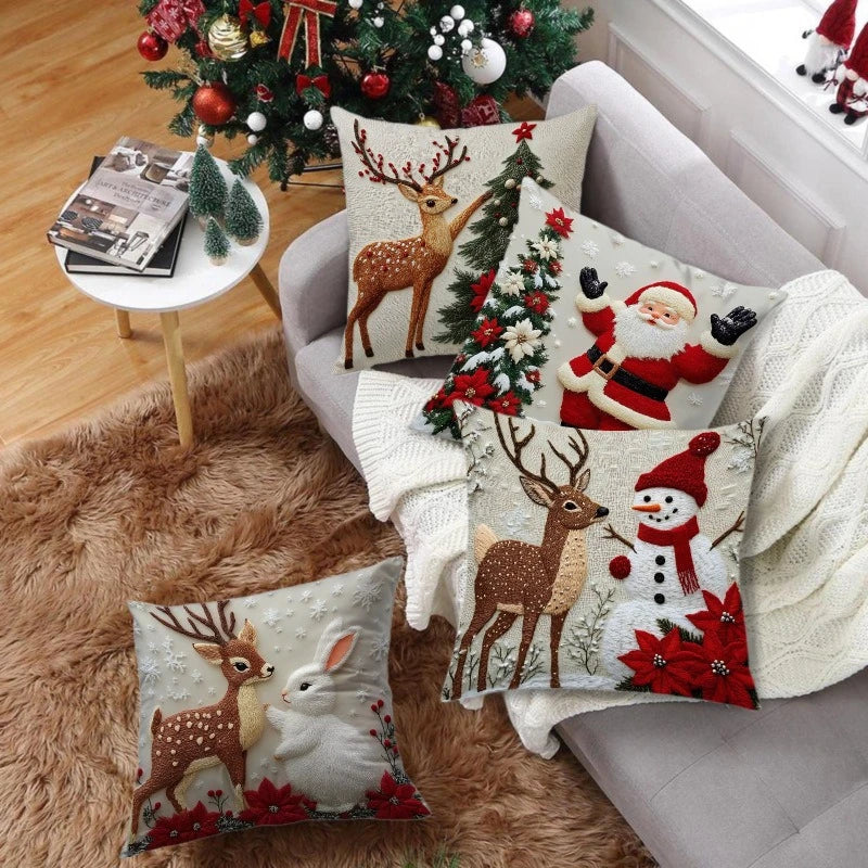 Christmas Pillowcase With Festive Atmosphere Sofa Cushion Cover Cartoon Decoration Flax Christmas Pillow Cover Household Goods