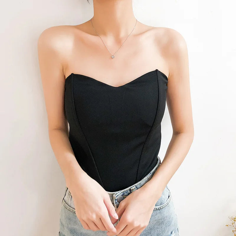 Tanks Tops Women Off-shoulder Outerwear Tube-top Sexy Spicy Girls Summer European Style Streetwear Slim Defined Waist Popular