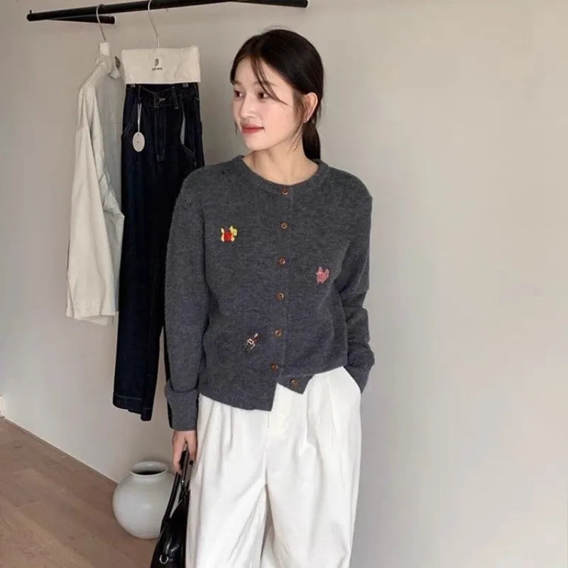 CN Zhejiang Hundemotiv Strickjacke Stickerei Moderner Schliff - Größe M, Polyester, Knopfleiste