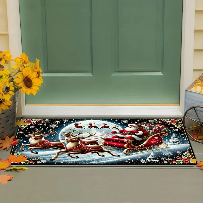 1PC Christmas Decorations Santa Claus and Reindeer Mat Mat Suitable for Home Entrance, Kitchen, Living Room, Bedroom