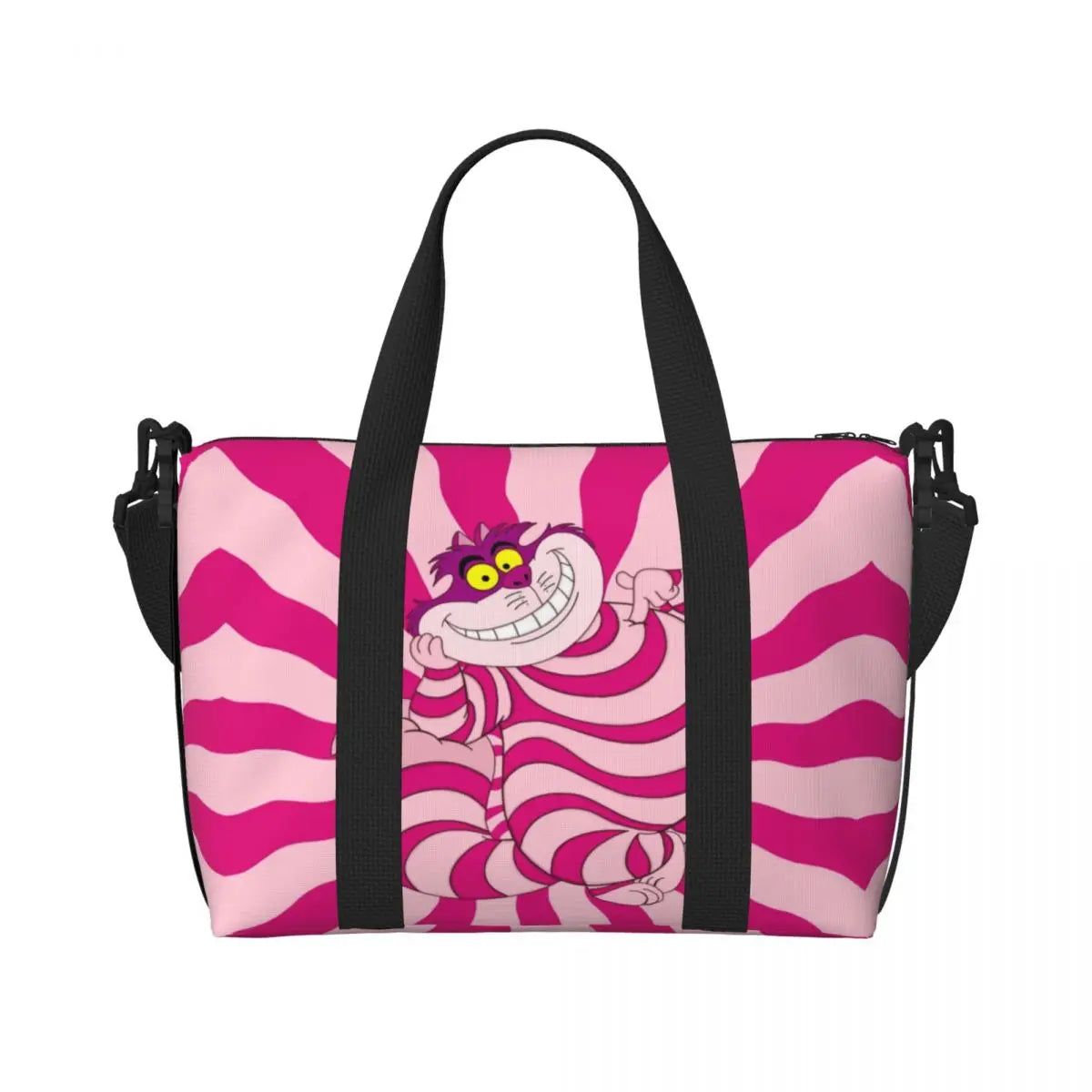 Custom Cheshire Cat Beach Tote Bag for Women We're All Mad Here Cat Big Compartment Gym Beach Travel Bags