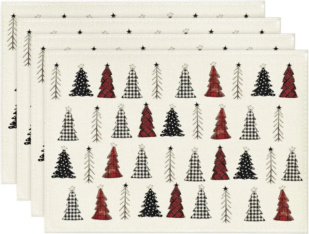 Pine Tree Snowflake Merry Christmas Placemats Seasonal Winter Xmas Table Mats for Kitchen Dining Decor