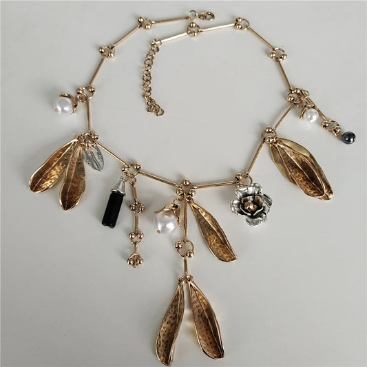 Colier cu frunze de perle PPG PGG Boho - Aliaj de zinc, aur