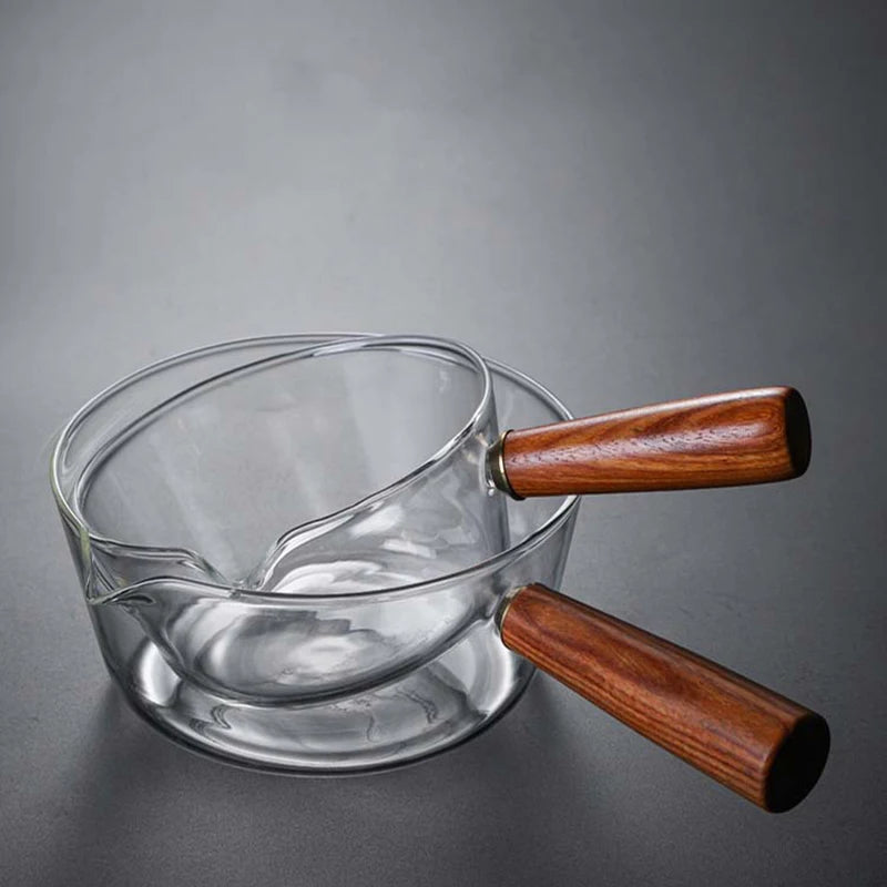YWDL Milchtopf Glas Holzgriff - 450/650ml Antihaft Herd