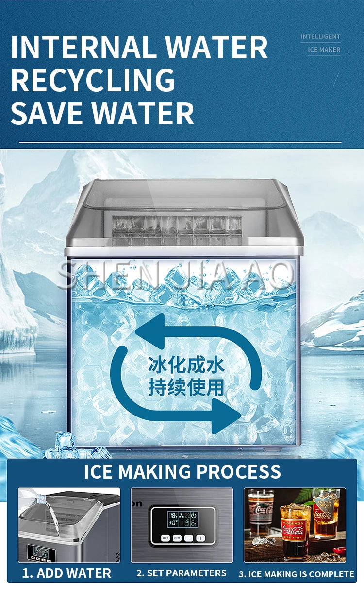 25kg/24h Automatic Electric Quick Ice Maker Commercial Household Milk Tea Shop Bar Desktop Portable Ice Cube Making