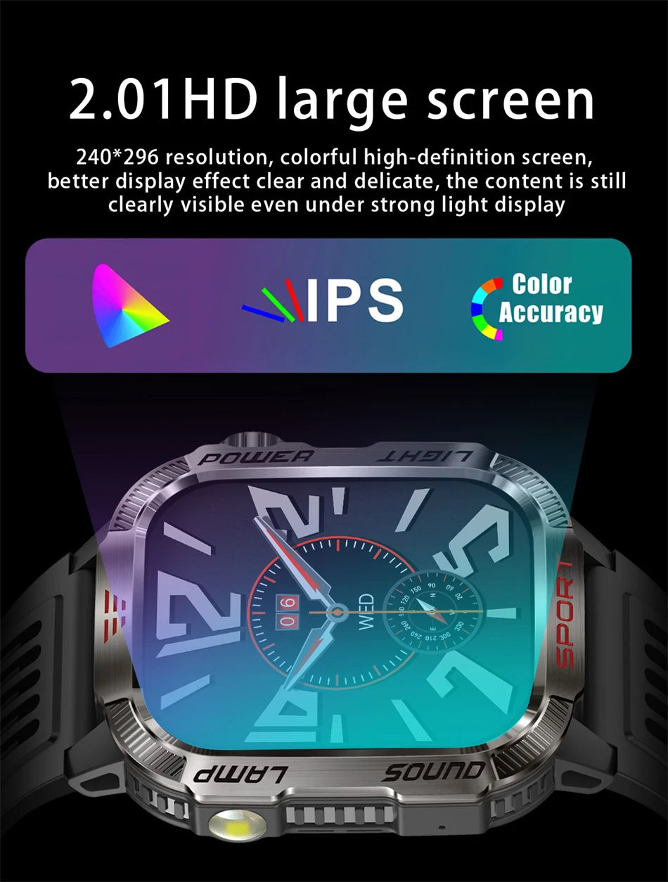 Smartwatch 2025: Outdoor-Military GPS-Sports - Flashlight Compass Collection