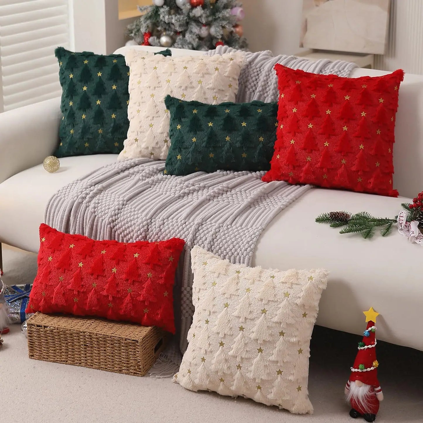 1pc Christmas Pillow Case Decorative Throw Cushion Set - Knitted Christmas Tree Pattern for Living Room Sofa Cushion Cover