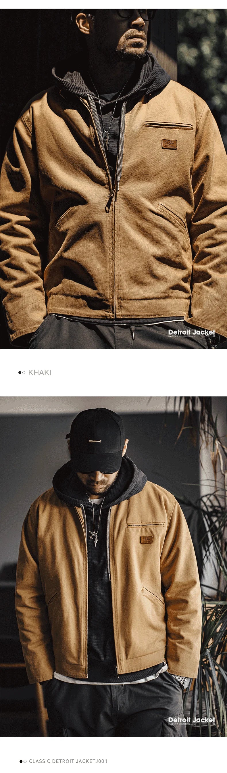 Maden J001 Retro Canvas Jacke - Reißverschluss, Baumwolle