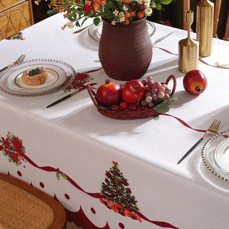 Christmas Rectangle Tablecloth Winter Waterproof Damask Floral Decorative Table Cloths Table Covers For Dinner Parties Holiday