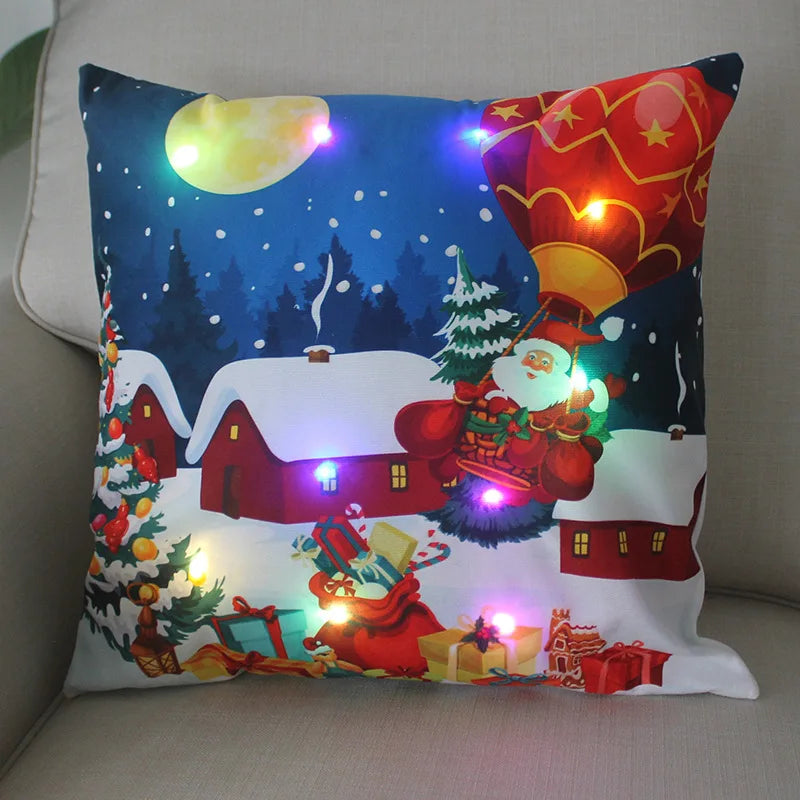Cartoon Christmas Pillow Covers 18x18 inch LED Xmas Throw Pillows with Lights Christmas Decoration for Home Xmas Decor Kids Room
