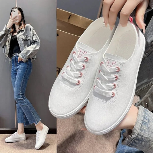 JIFALZS Flache Sneaker Atmungsaktiv - Canvas Schnürung 1cm
