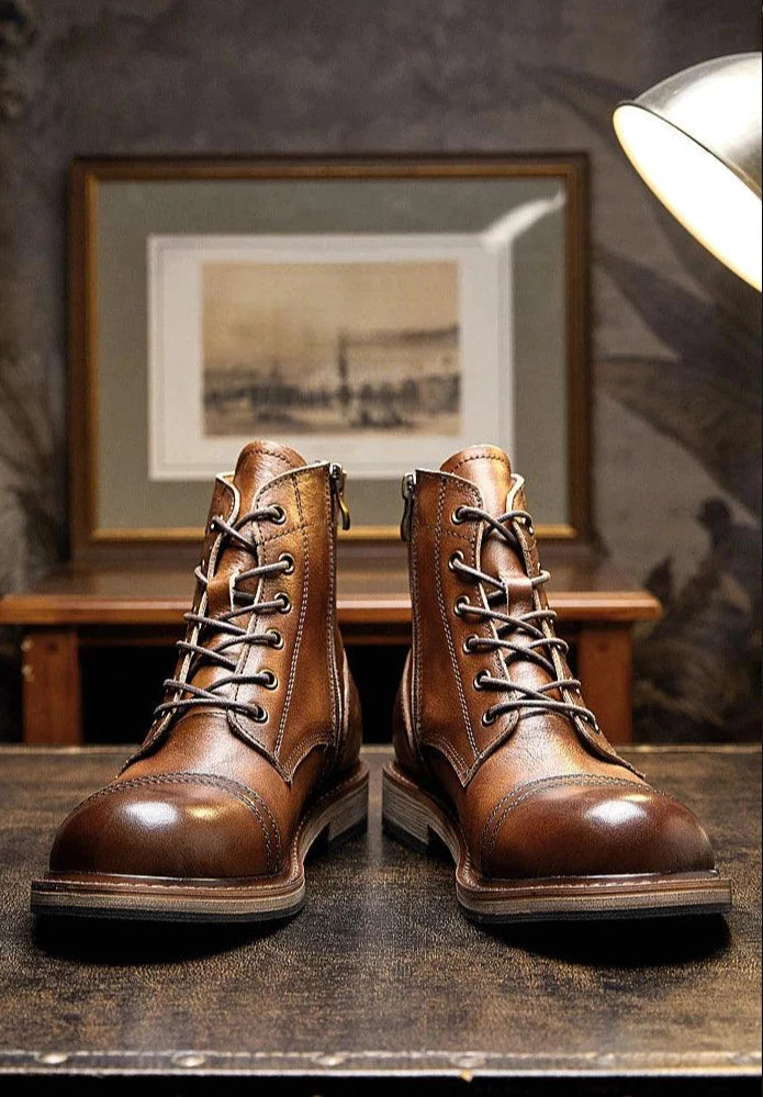 Men genuine leather handmade high quality comfortable boots