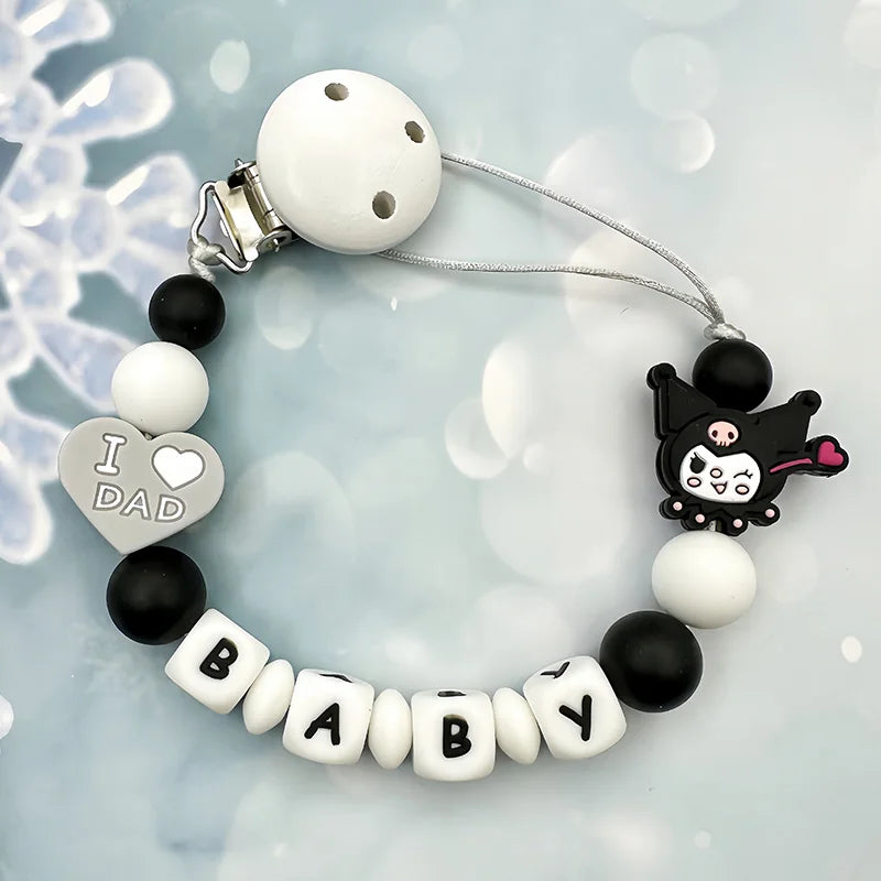 Personalisierte Schnullerkette mit Namen - Englische Buchstaben Baby Silikon Clips - Ketten Halter Beißring Anhänger Baby Geschenke