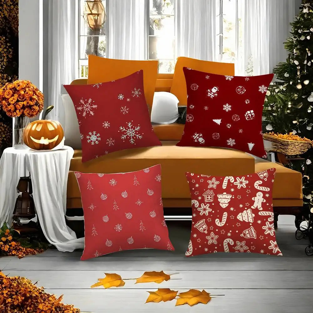 Christmas red bell Pillow Case Short plush Double-sided Print Square Throw Pillow Covers Sofa Home Cushion Decor
