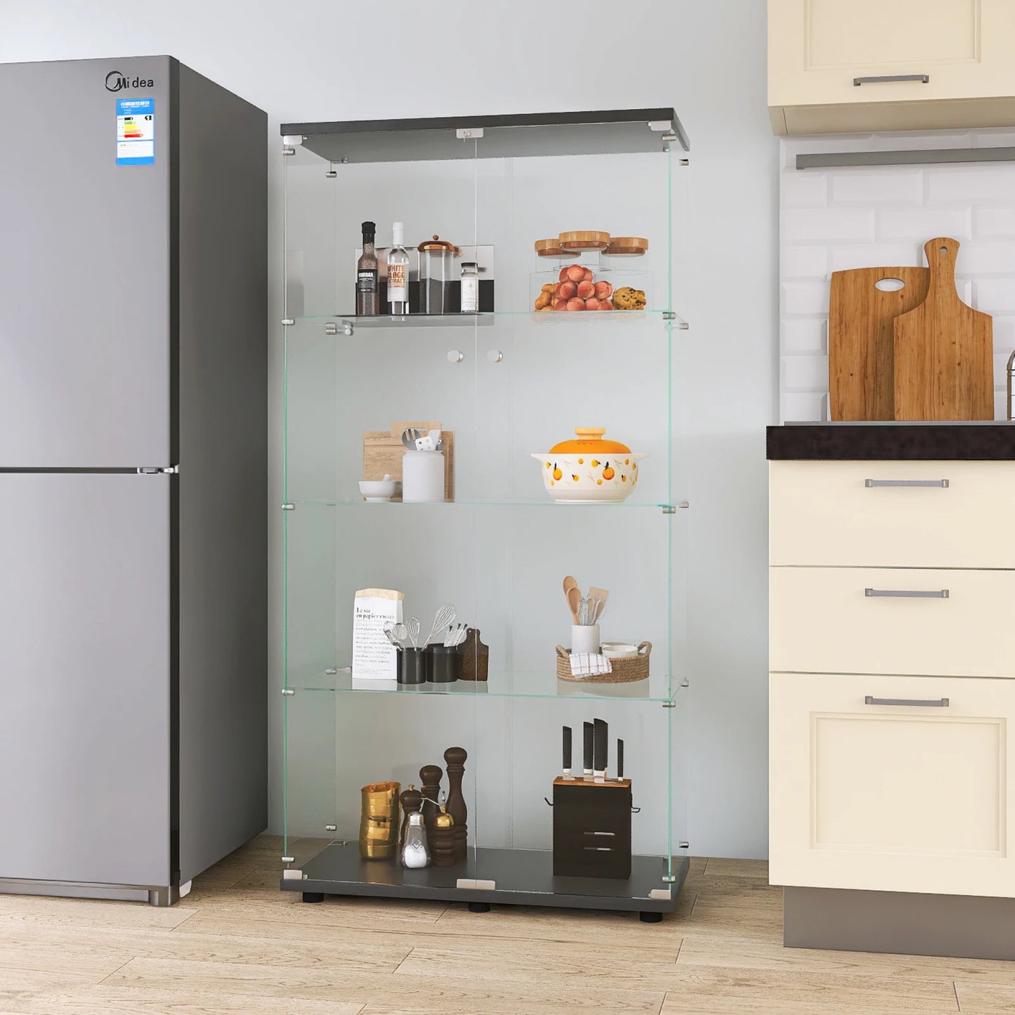 Rosahqnda Vitrine 4 Ebenen Gehärtetes Glas Elegant