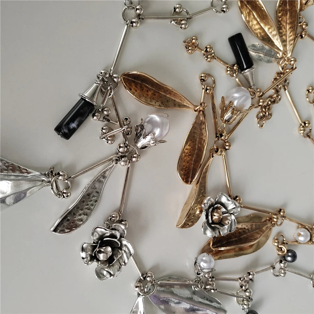 Colier cu frunze de perle PPG PGG Boho - Aliaj de zinc, aur