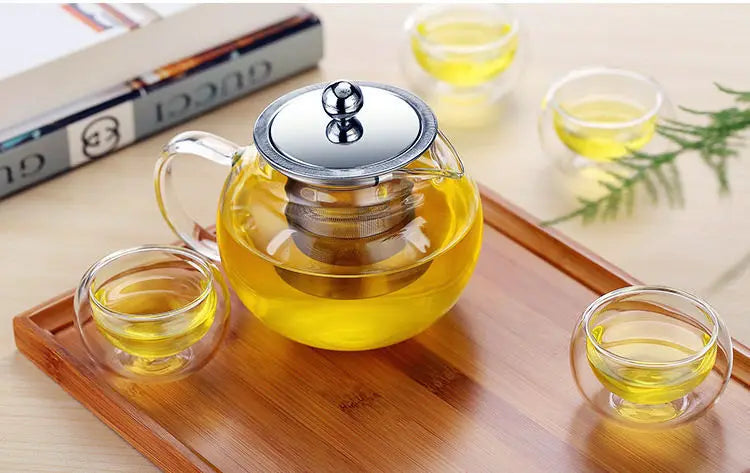 High quality Heat Resistant Glass Tea Pot,Chinese Flower Tea Set Puer Kettle Coffee Teapot Convenient With Infuser Office Home