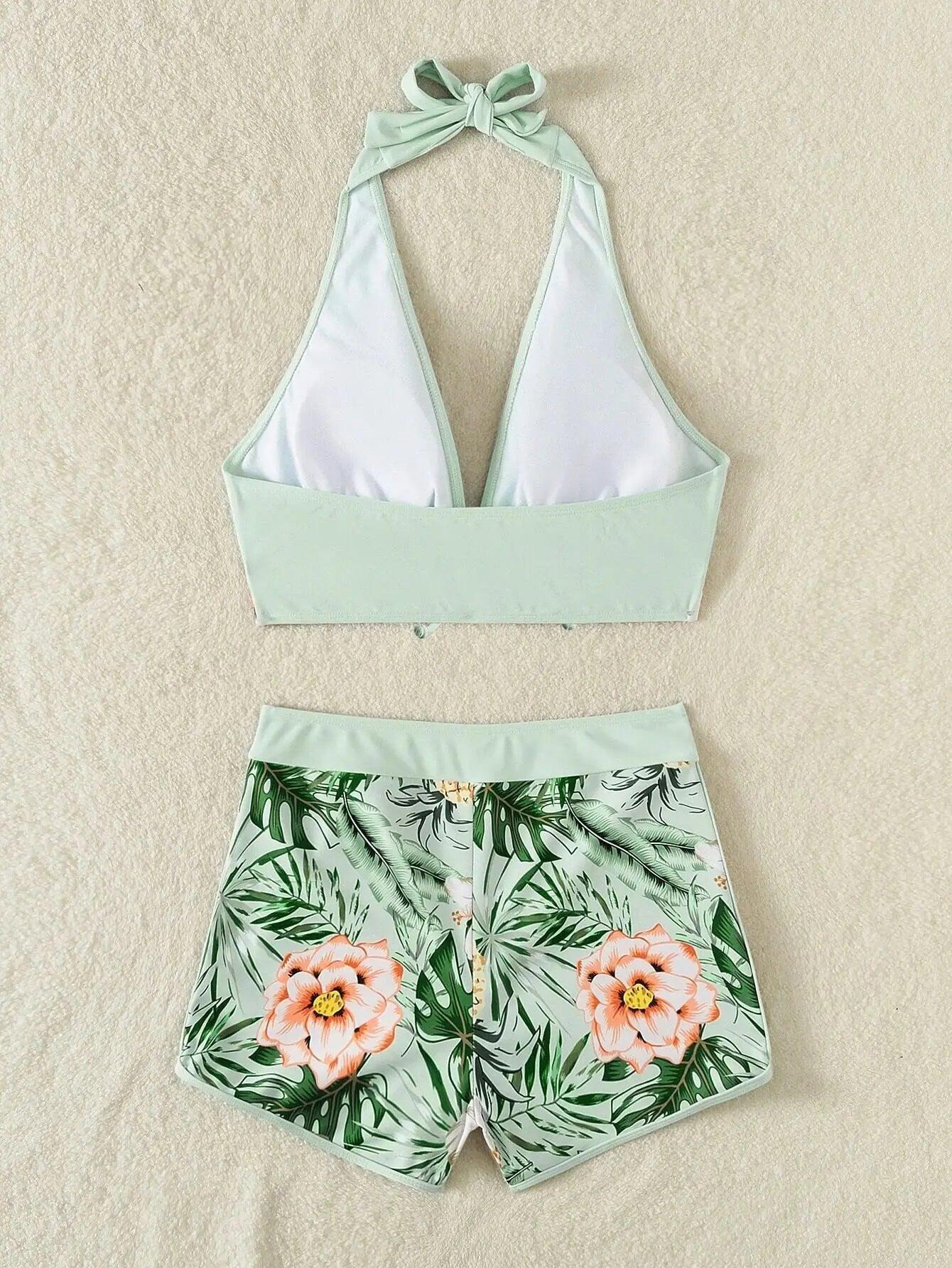 Bikini set short swimsuit women high waist swimwear printed beachwear