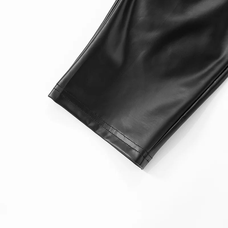 LEOSOXSCN PU Lederhose Schwarz Hohe Taille - Gr M Elastisch