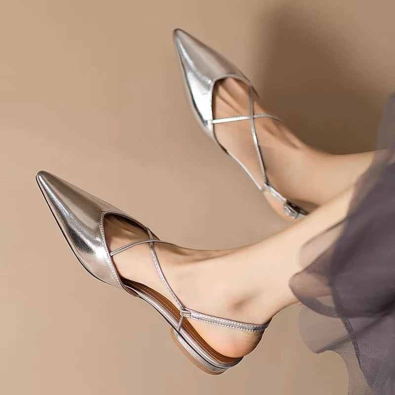 Designer Women Flats Sandals Elegant Pointed Toe Slingback Shoes Woman Summer 2025 Trend Fashion Flip Flops Sandalias De Mujer