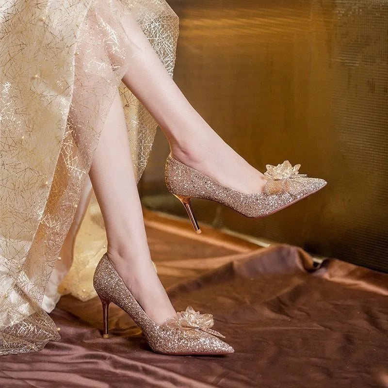Wedding Shoes for Women Bride Luxury High Heels Stiletto Silver Gold Elegant Dress Evening Parties Pointed Toe Designer