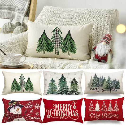 Merry Christmas Decorative Pillow Cover 30x50cm Linen Throw Pillowcase Christmas Decorations Home Decor Bedroom Cushion Cover