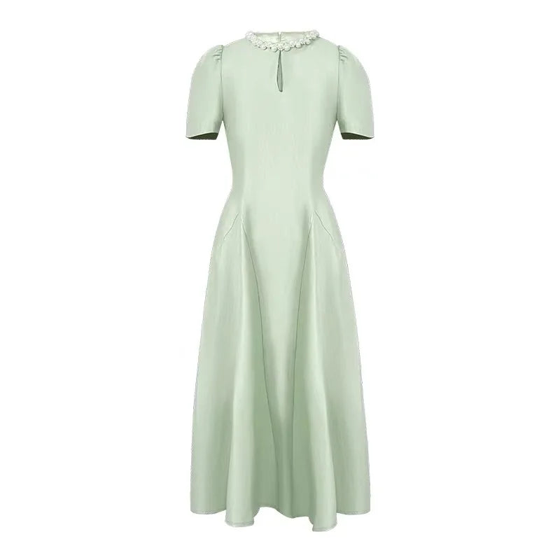 Elegant Host Evening Dress Women's French Vintage Sweet Pearl Hollow Folds Swing A-LINE Long Robe Party Catwalk Prom Vestidos