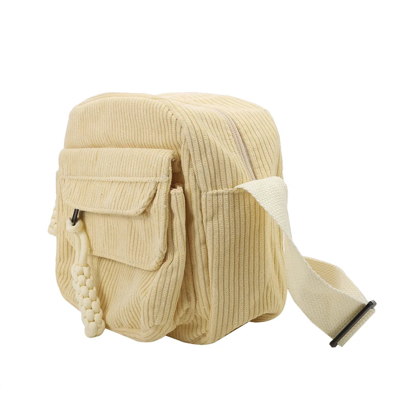 Simple Versatile Crossbody Bag Fashionable Casual Small Square Bag Personalized Commuting Shoulder Bag Corduroy Unisex Trend
