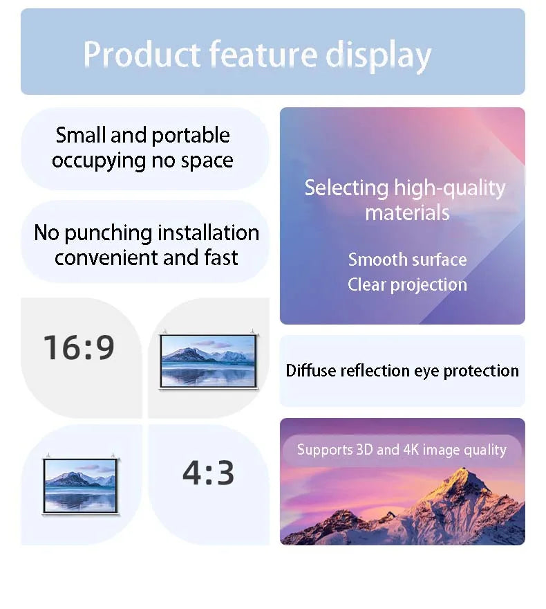 Thinyou 60inch 72inch 84inch 100 Inch 16:9 HD Projector Screen White Manual Pull Up Diagonal High-definition pantalla proyector