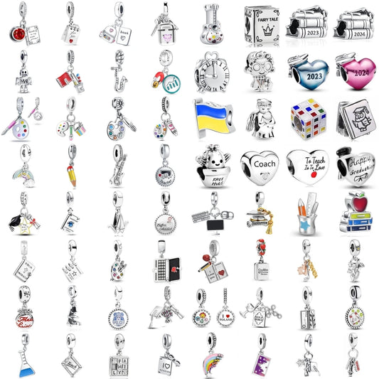Neue 925 Silber Lernhilfe Schultasche Uhranhänger Charms Beads Fit Original Pandora Armband DIY Schmuck Für Frauen 2024