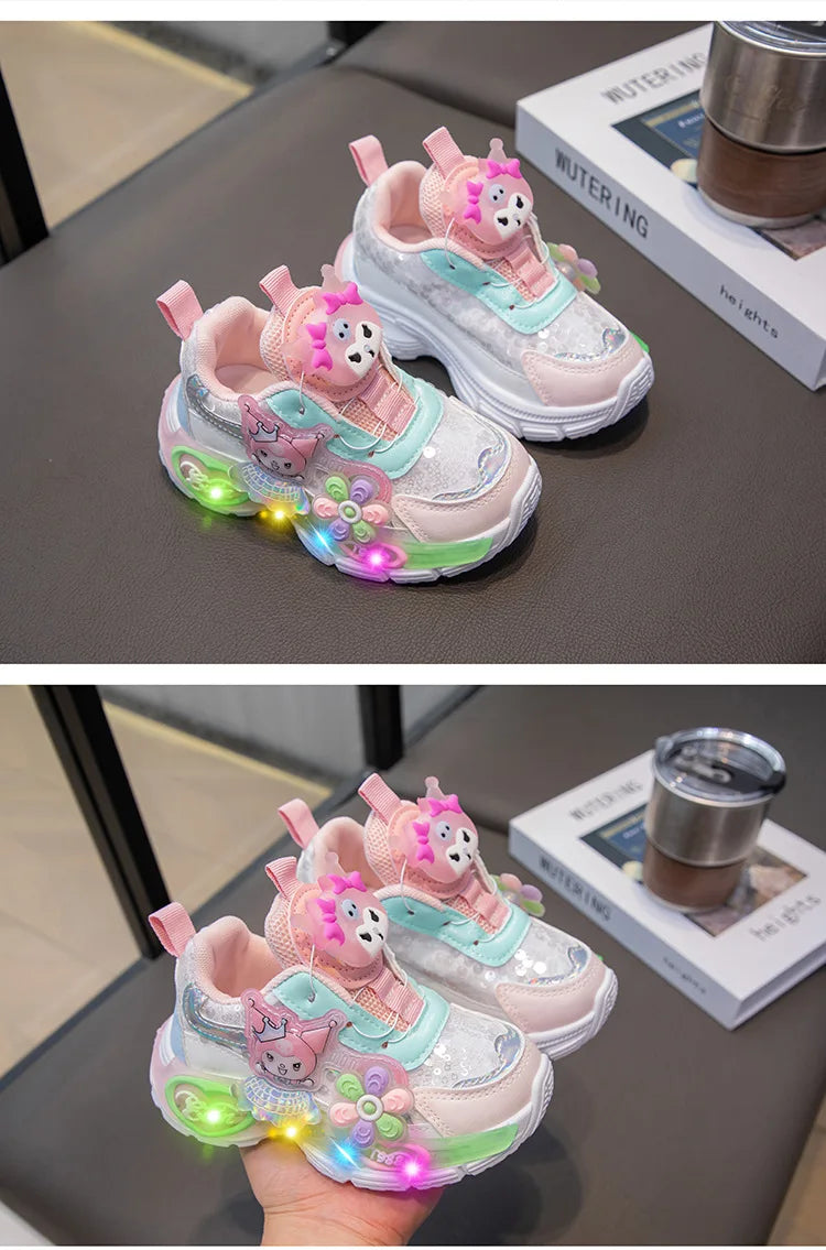 Sanrio Hello Kitty 2025 - Frühling Herbst Kinder Neu Sport Schuhe - Prinzessin Beleuchtung Casual Mädchen Rotierend Knopf Laufschuhe