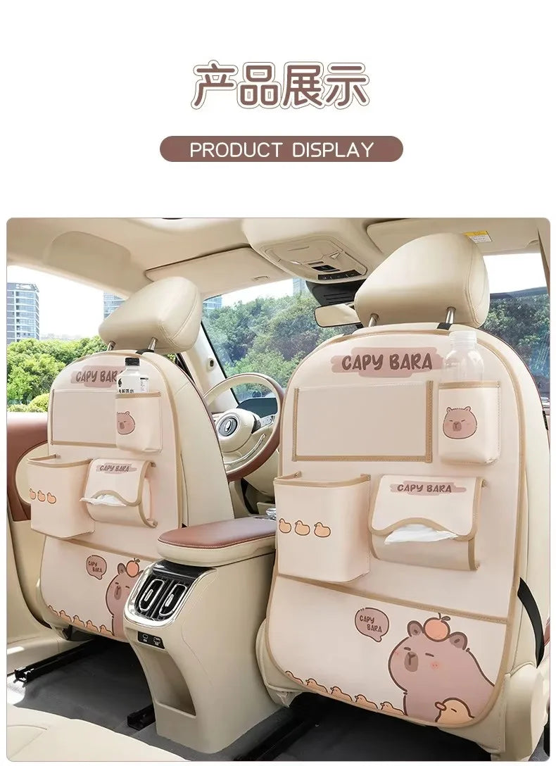 Car seat back storage bag Hanging bag Car seat back anti-kick mat multi-functional cute in-car storage bag