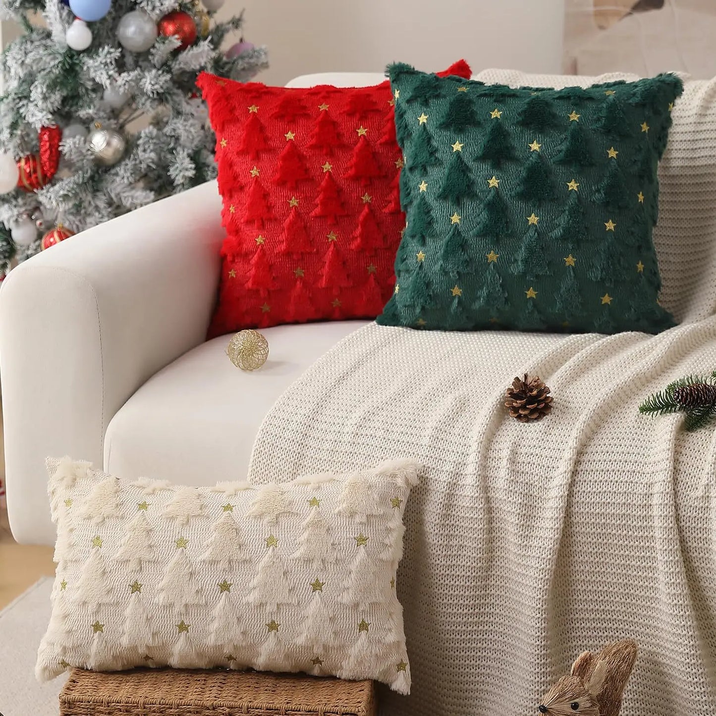 1pc Christmas Pillow Case Decorative Throw Cushion Set - Knitted Christmas Tree Pattern for Living Room Sofa Cushion Cover