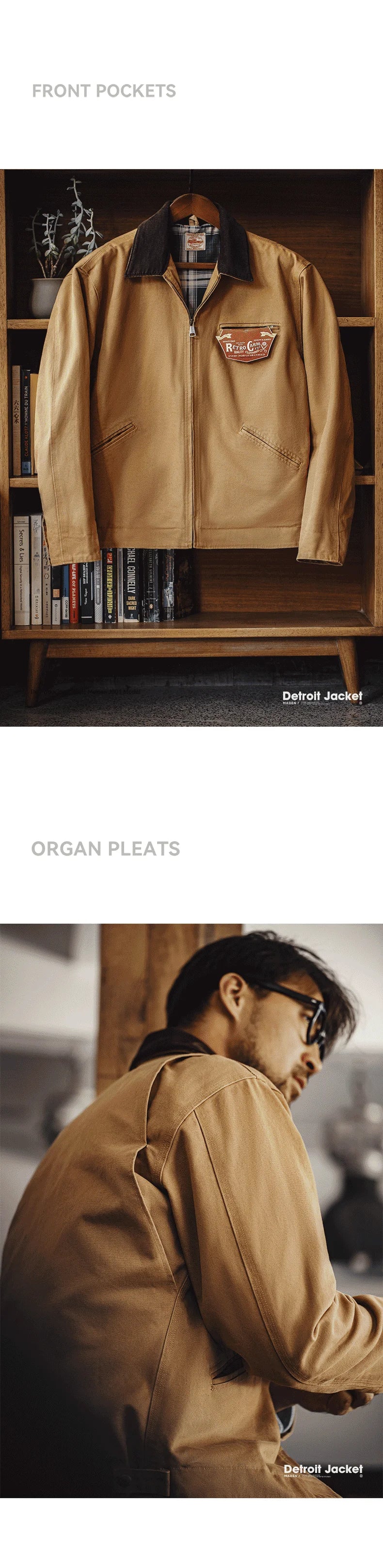 Maden J001 Retro Canvas Jacke - Reißverschluss, Baumwolle