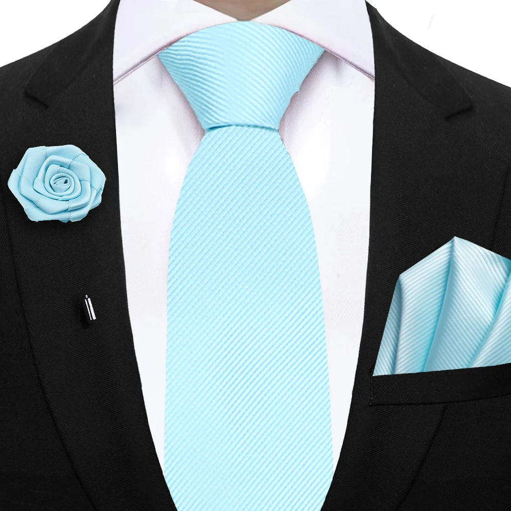 Simplicity Mens Ties Solid NeckTie Pocket Square Floral Brooch Set Men's Wedding Tie Suit Accessories Fit Group Holiday Party