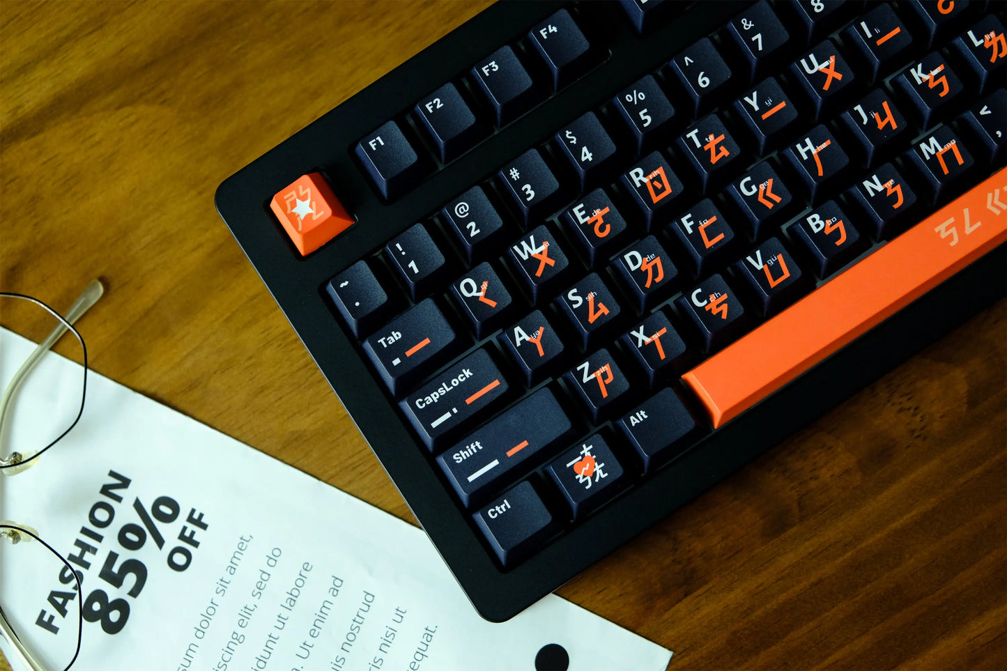 GMK Keycaps 2025 - Black-Orange Phonetic 151-Tasten - PBT Cherry DYE-SUB Mechanical Keyboard Collection