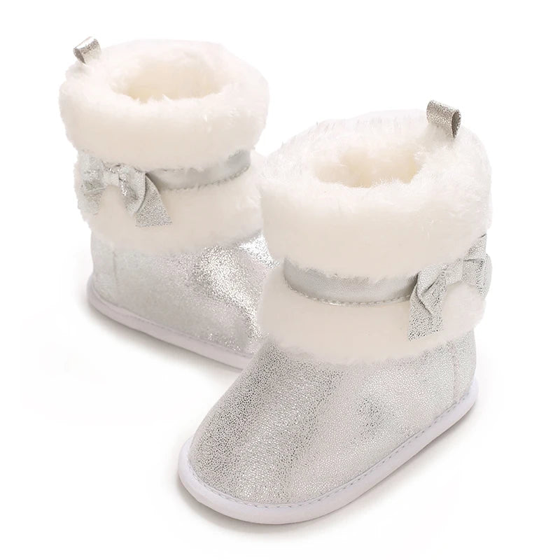 Baby-Schneestiefel für Mädchen, 2025, Winter, neue Baby-Baumwollschuhe, Mädchenmode, glänzende kurze Stiefel mit dicken Samt-Baumwollstiefeln