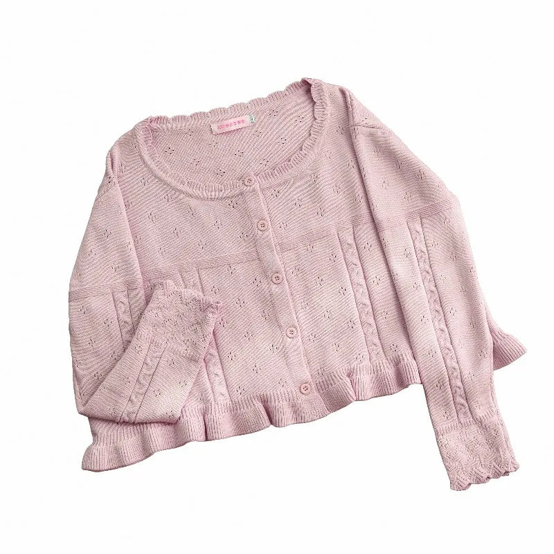 UZSCCN Lolita Cardigan O-Ausschnitt Rüschen - Größe Regular, Strickgewicht Mittel, Regular Fit