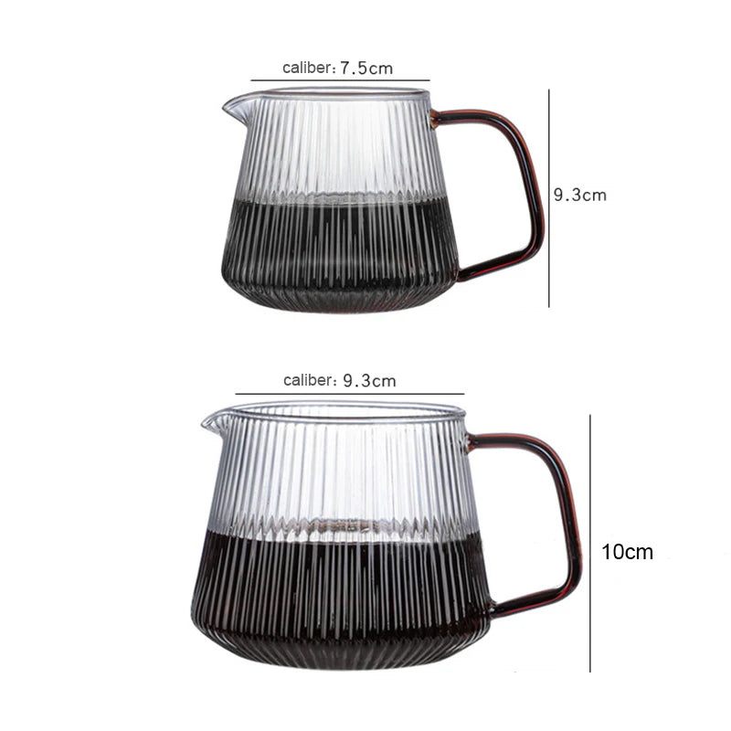 Vertical Striped Coffee Pot Glass Coffee Kettle V-shaped Spout Coffee Teapot Practical Coffeeware About 350ml/500ml Reusable
