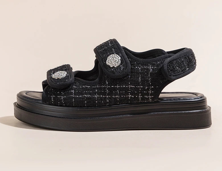 Luxury Woman Sandals Ladies Elegant Medium Heel Women's Shoes Flats Summer Platform Sandals Women 2025 New Designer Shoes Girls