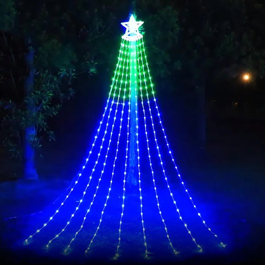 PAMNNY RGB Wasserfall LEDKette - Appsteuerung, LEDs 200, Länge 9x2,8 m