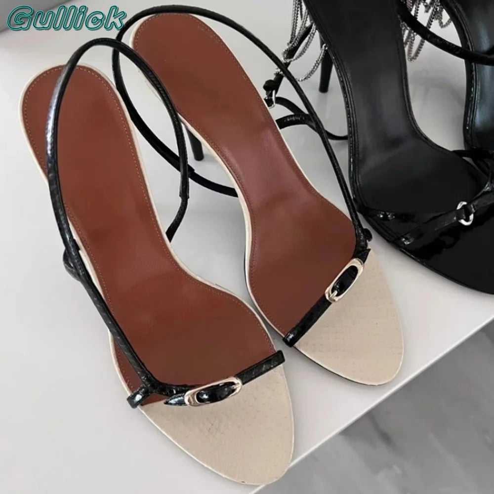 Slingback Strappy Open Toe Sandals Metal Stylish Stiletto High Heels Buckle Strap Sexy 2024 Women Luxury Summer New Tends