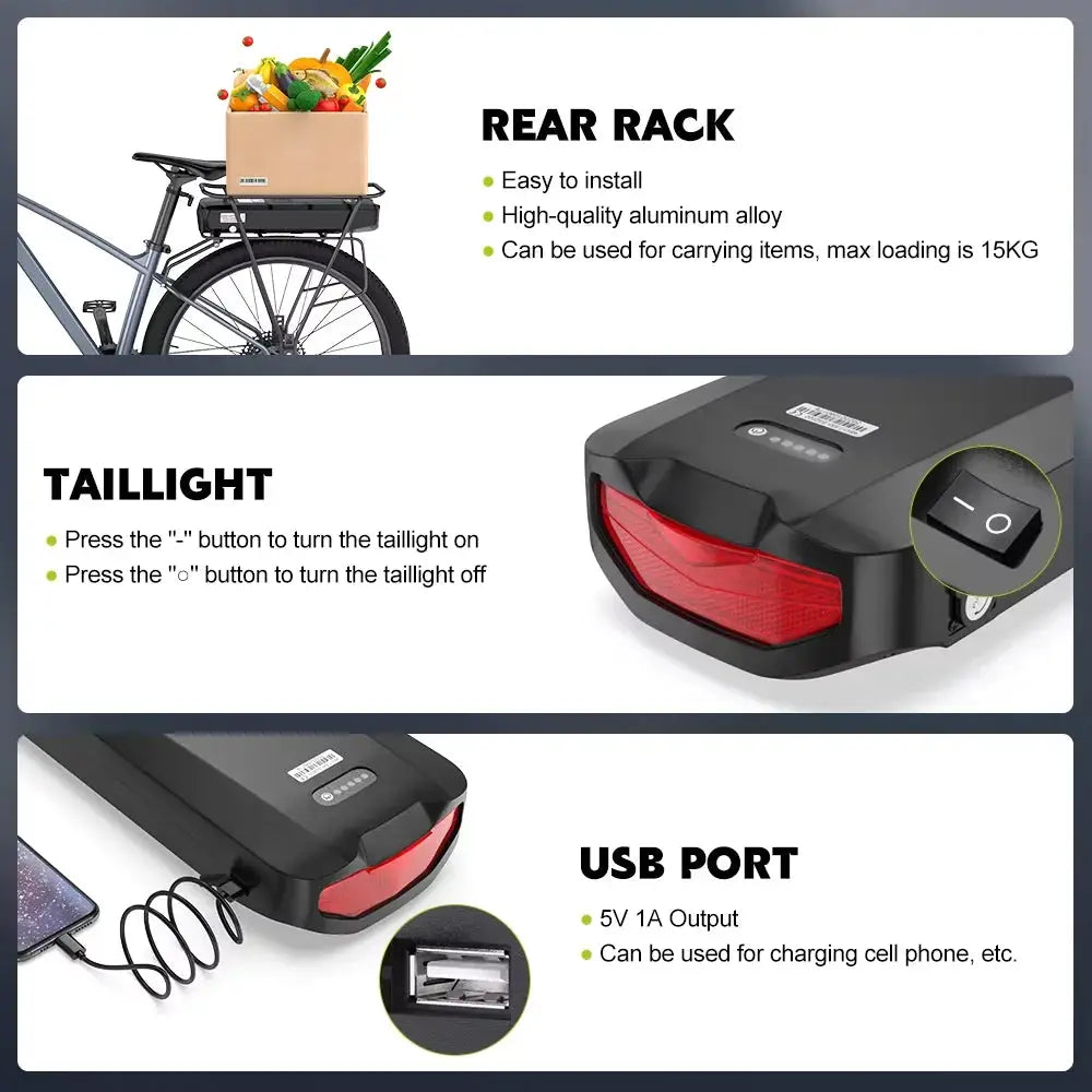 [EU Direktversand] eBike Akku mit Großer Kapazität Hailong Max Pack für Gepäckträger 48V 52V 36V 30Ah 25Ah 24Ah 20Ah 18,2Ah 16Ah 15,6Ah 13Ah mit 2-4A Ladegerät by Golden Bridge Store